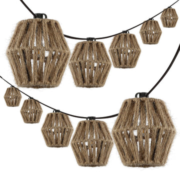 Samara 10-Light Indoor/Outdoor 10 ft. Mid-Century Classic Incandescent C7 Lantern Hemp Rope Shaded String Lights - JONATHAN Y